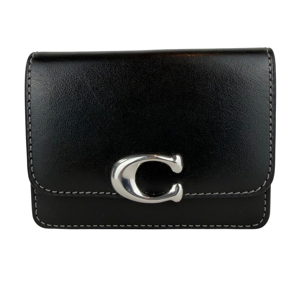 Coach Bandit Wallet Black Luxe Refined Calf Leather Silver Tone 4"X3"